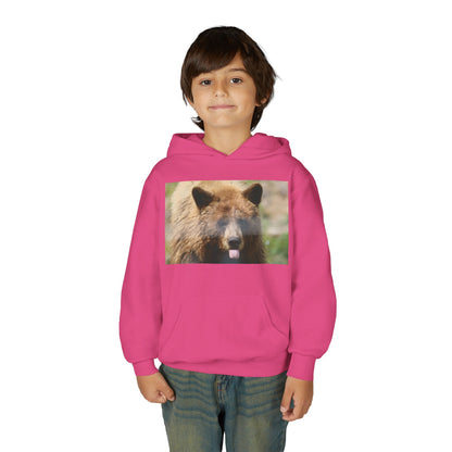 Youth Bear Hoodie — Cute Tongue-Out Bear Photo Kids Pullover
