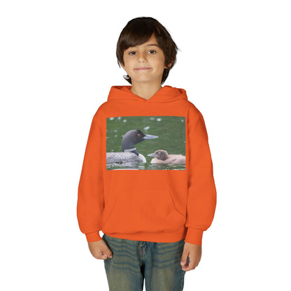 Youth Hoodie — Common Loon with Chick Nature Photo
