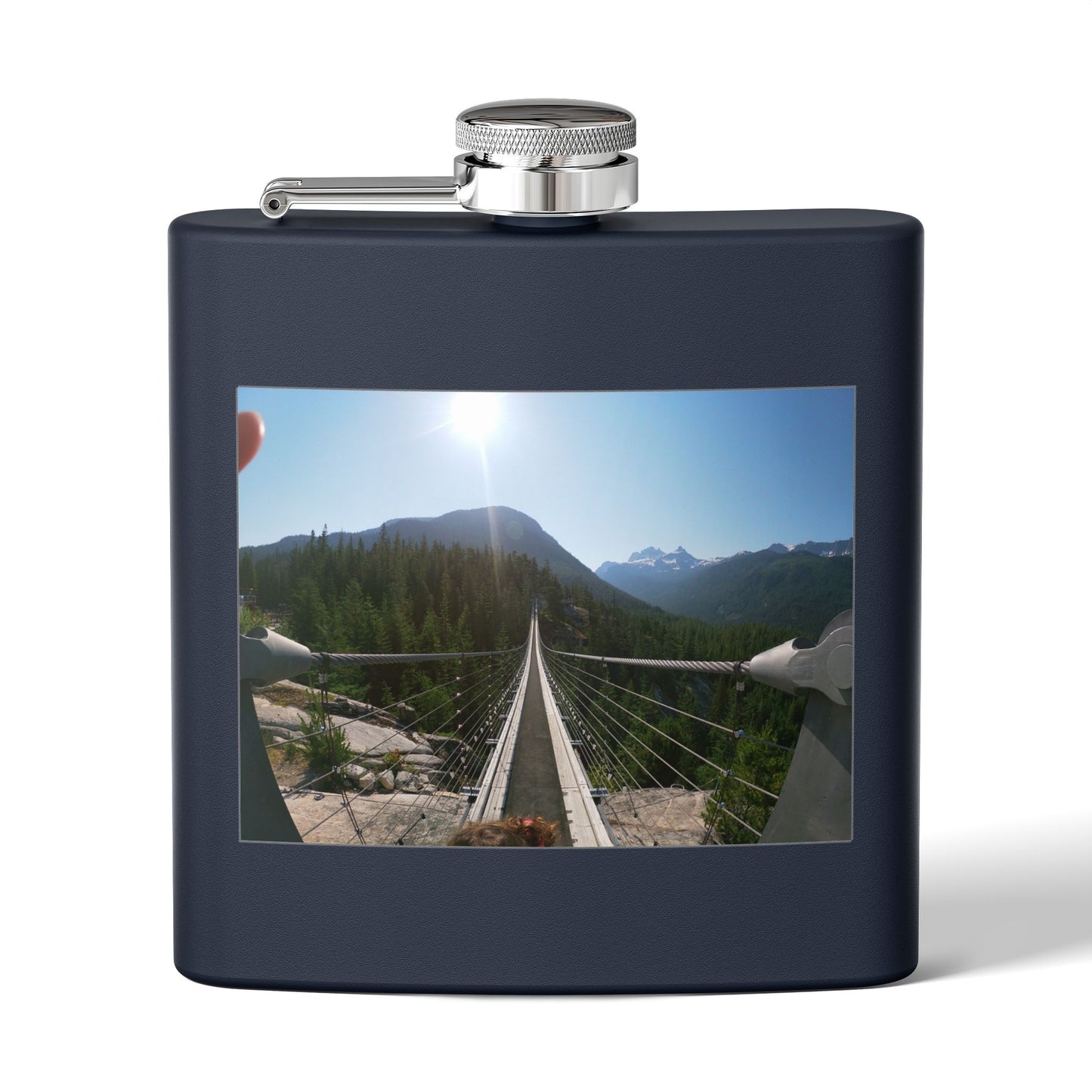 6oz Stainless Steel Flask with Mountain Suspension Bridge Photo — Outdoor Adventure Gift