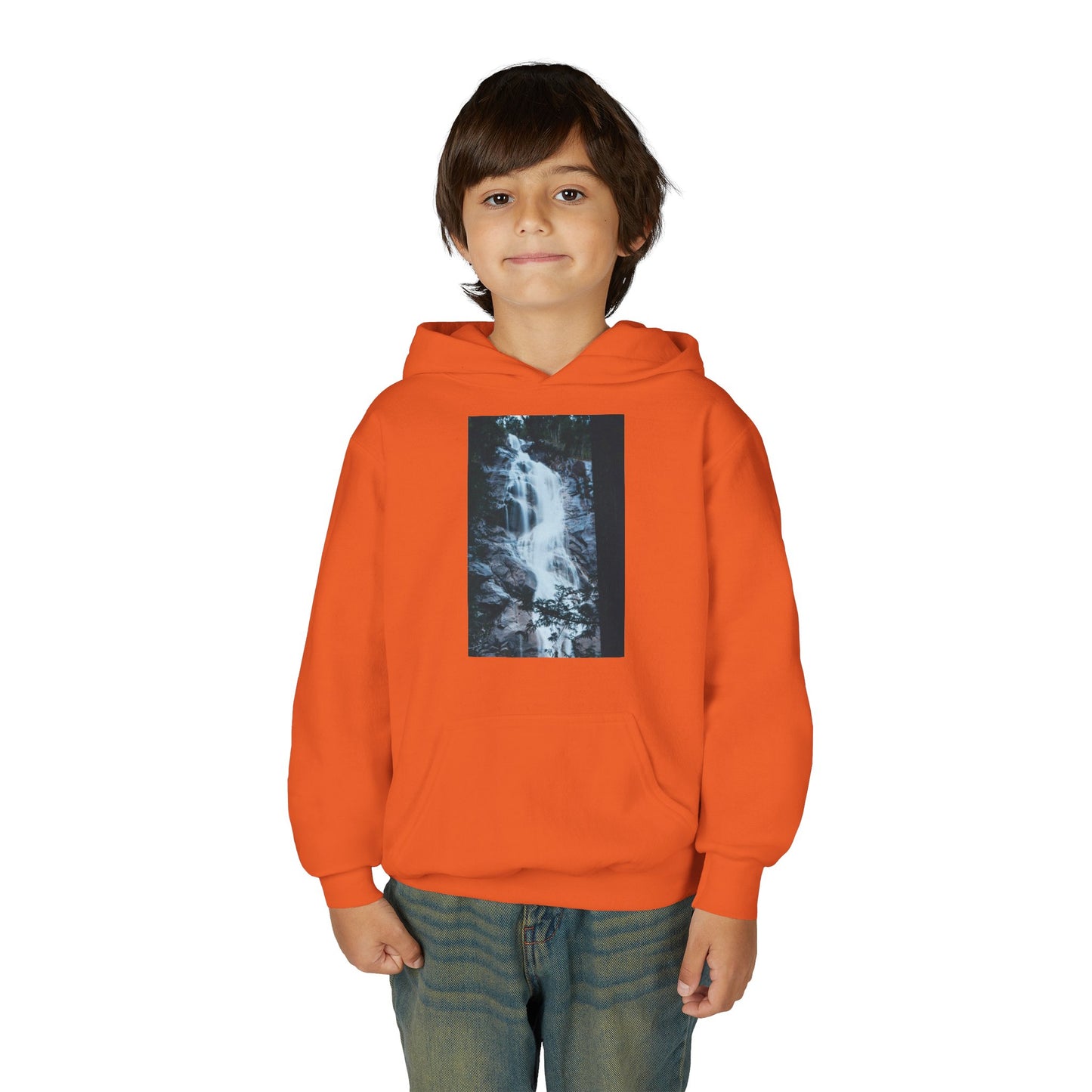 Youth Waterfall Hoodie — Scenic Nature Graphic Sweatshirt