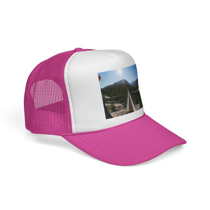 Trucker Hat - Mountain Suspension Bridge Photo Cap, Outdoor Adventure Travel Hat