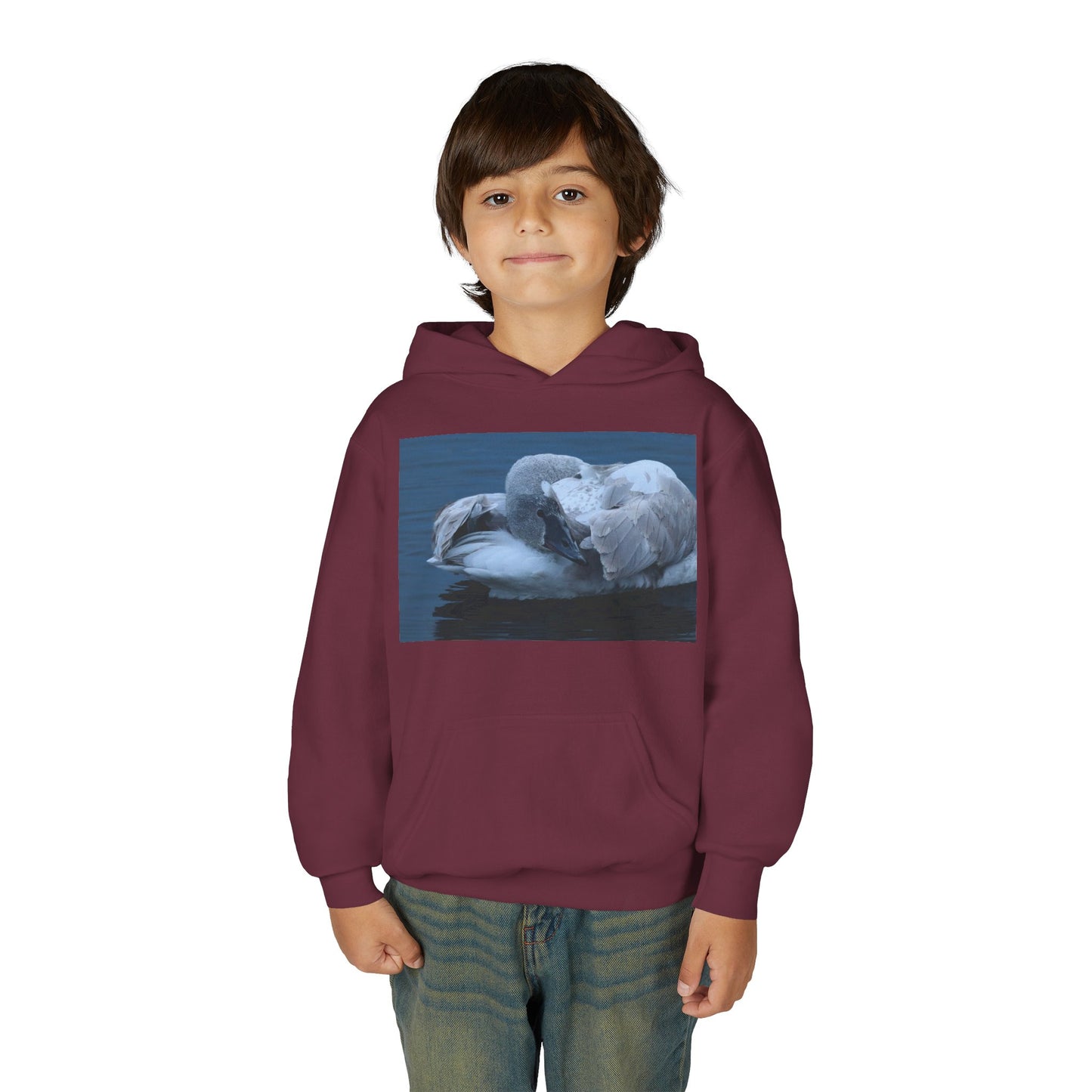 Youth Hoodie with Sleeping Swan Photo — Cozy Wildlife Sweatshirt