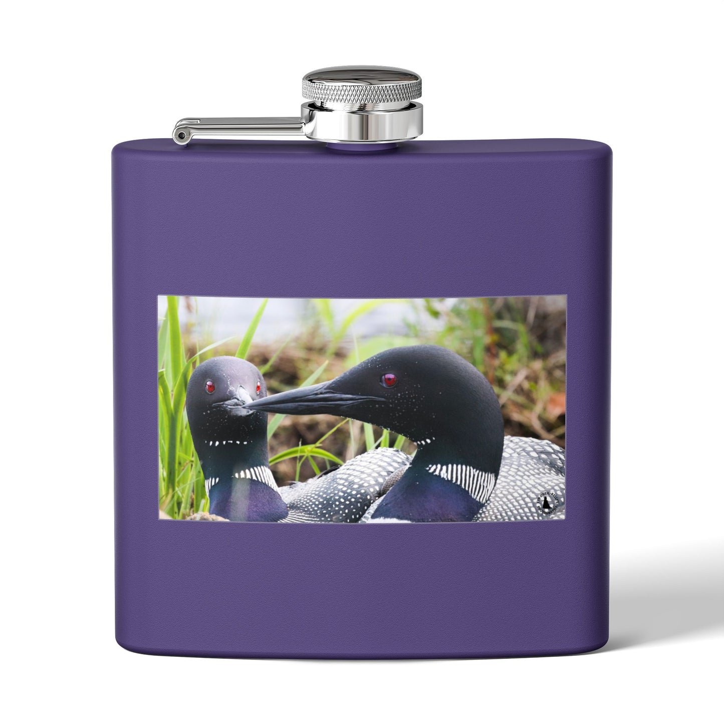 6oz Stainless Steel Flask — Loon Pair Nature Photo Flask for Outdoors & Gifts