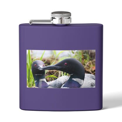 6oz Stainless Steel Flask — Loon Pair Nature Photo Flask for Outdoors & Gifts