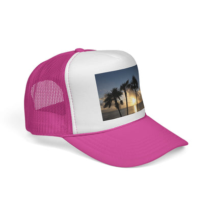 Sunset Palm Trucker Cap — Tropical Beach Sunset Mesh Hat