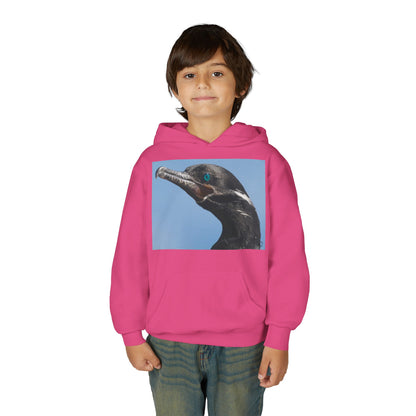 Youth Hoodie with Close-Up Cormorant Photo — Nature-Lover Kids Pullover