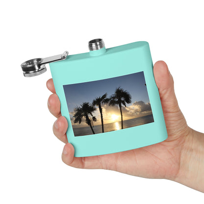 Sunset Palm Beach Flask — 6 oz Stainless Steel Travel Hip Flask