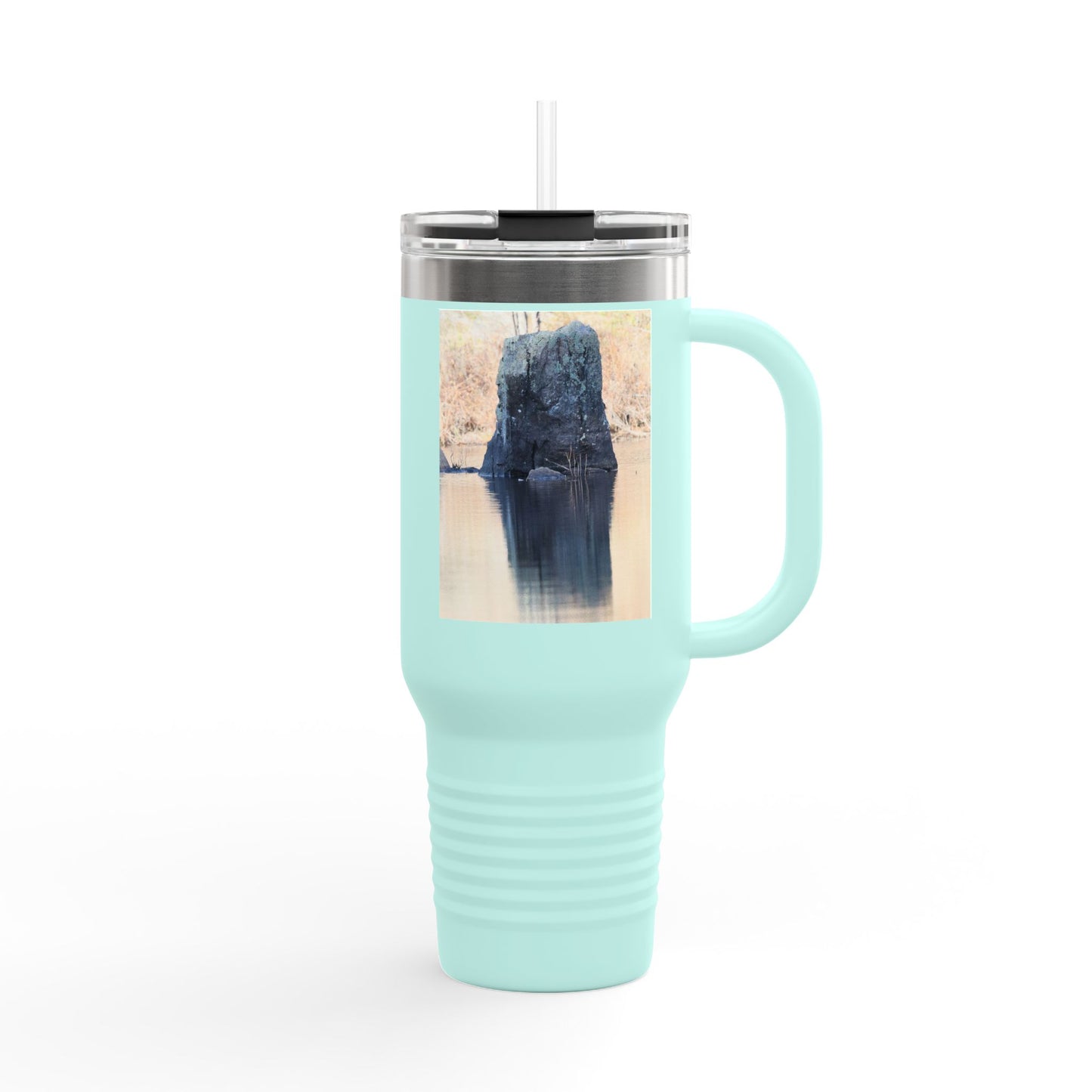 40oz Insulated Travel Mug with Scenic Forest Lake Photo