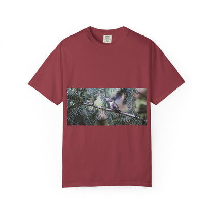 Emerald Wings: Hummingbird in Conifer Haven, Wildlife Macro Photographyphotography shirts