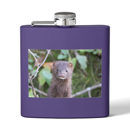 Mink Portrait Stainless Steel Flask — 6oz Wildlife Animal Photo Hip Flask