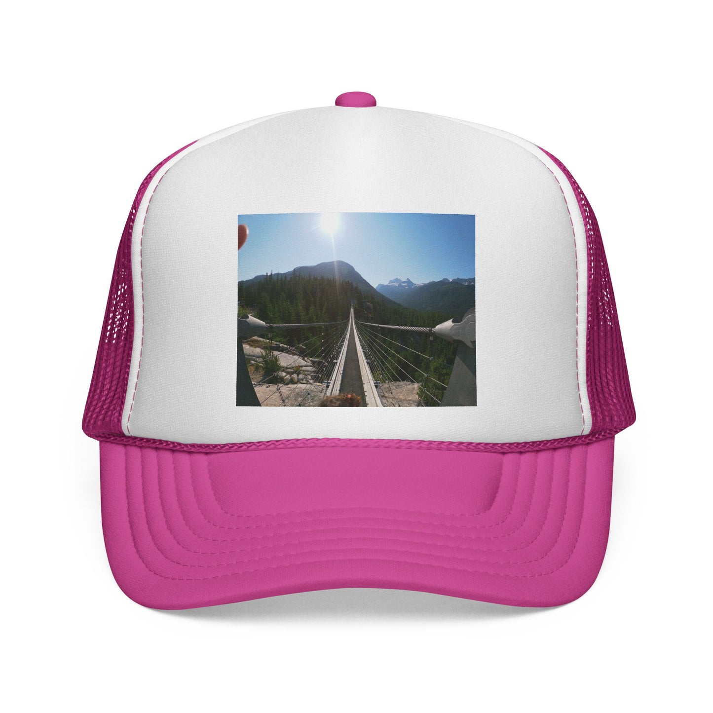 Trucker Hat - Mountain Suspension Bridge Photo Cap, Outdoor Adventure Travel Hat