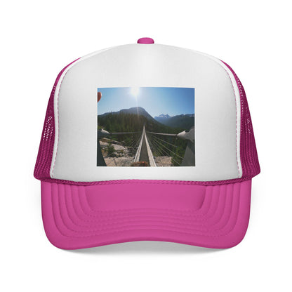 Trucker Hat - Mountain Suspension Bridge Photo Cap, Outdoor Adventure Travel Hat