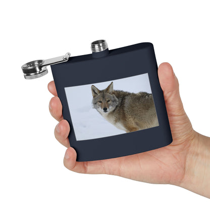 Coyote Photo Stainless Steel Flask — 6oz Wildlife Pocket Flask