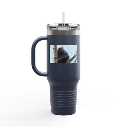 40oz Insulated Travel Mug with Cozy Raccoon Photo — Large Stainless Steel Tumbler for Road Trips & Outdoor Lovers