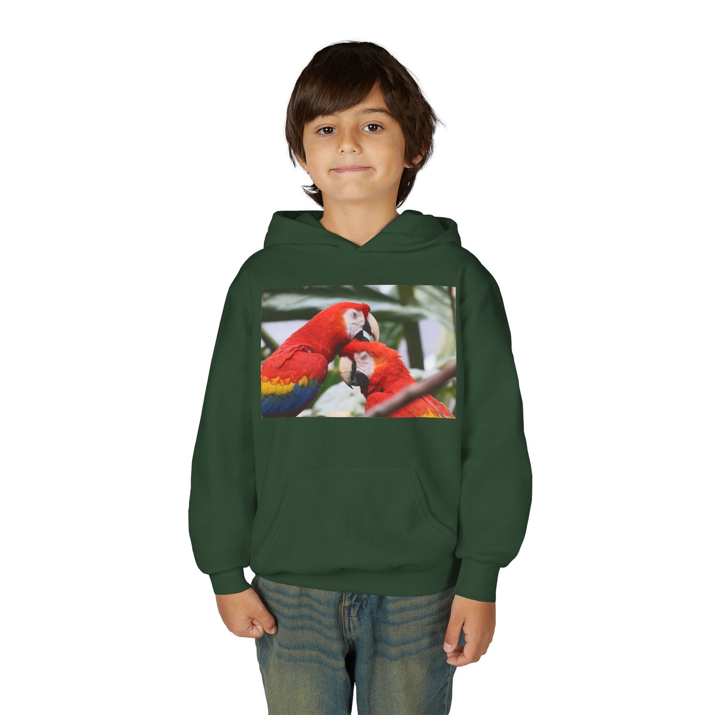 Youth Parrot Hoodie – Colorful Scarlet Macaw Kids Pullover