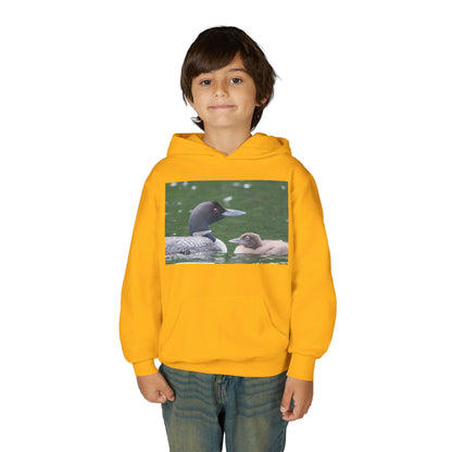 Youth Hoodie — Common Loon with Chick Nature Photo