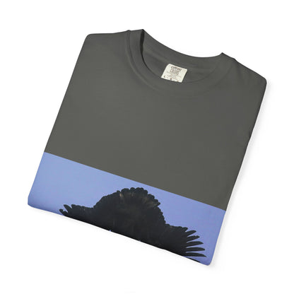 Aerial Raven: Black Wing Silhouette, Overhead Flight Perspectivephotography shirts