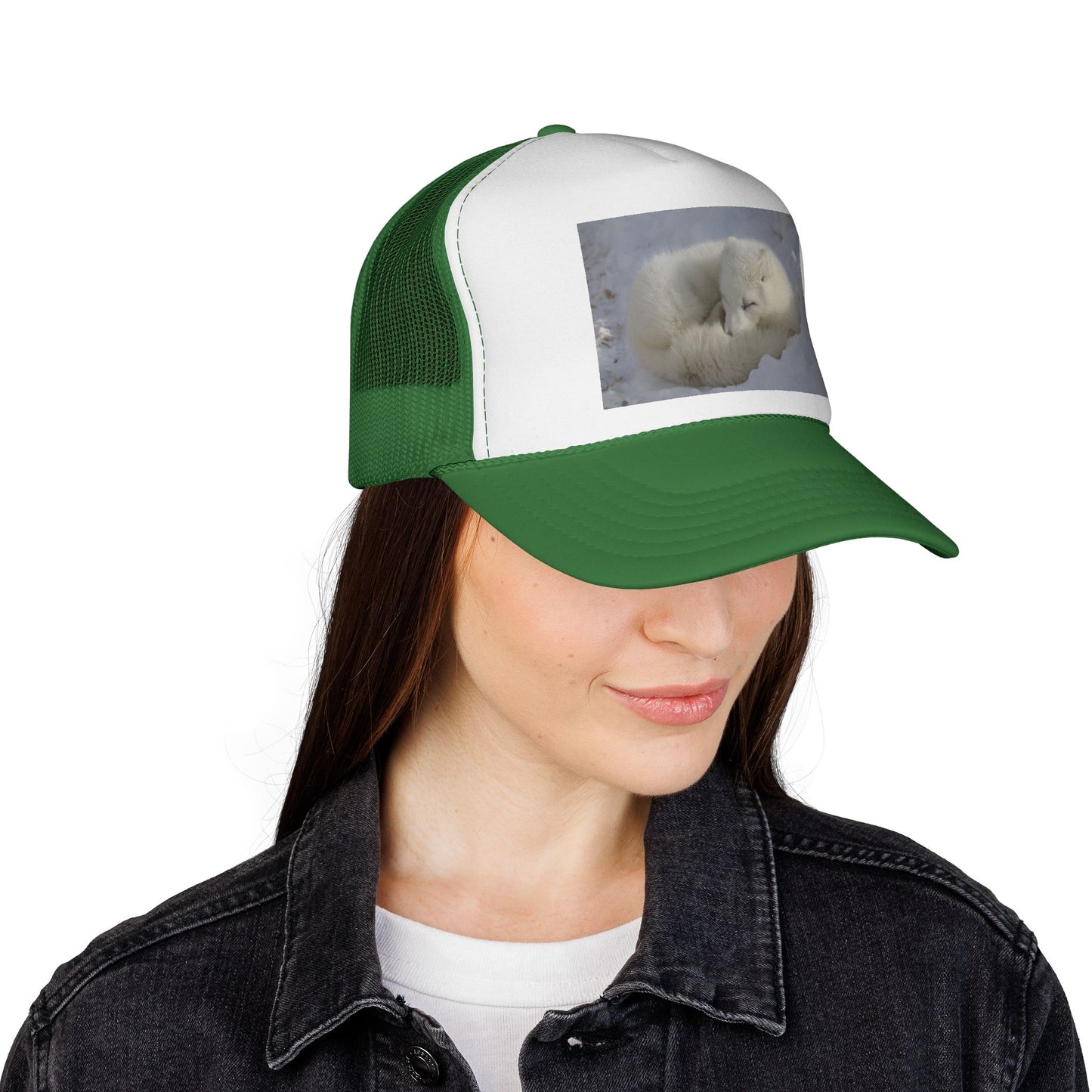 Arctic Fox Trucker Cap — Cute Sleeping Fox Photo Mesh Hat