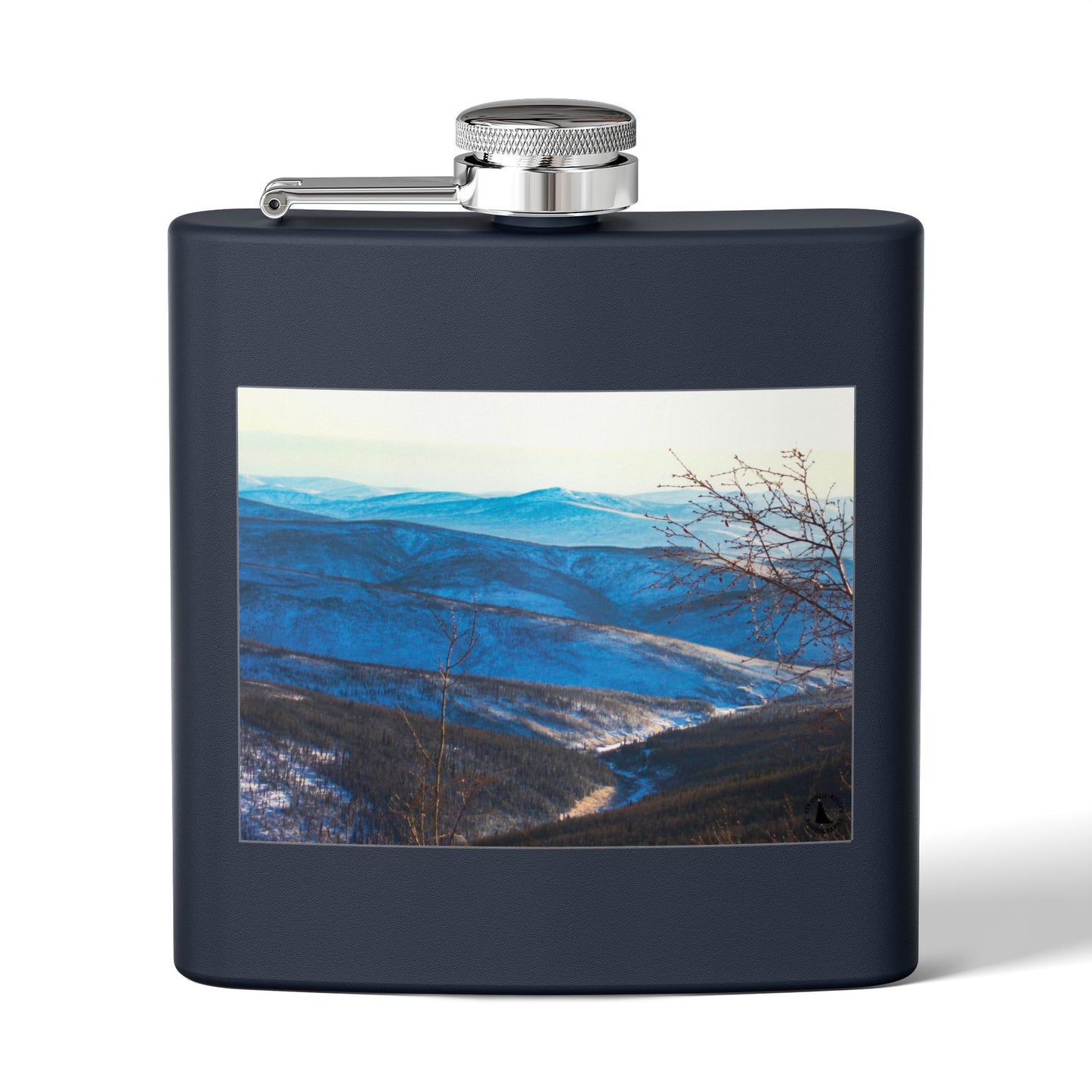 Mountain Vista 6oz Stainless Steel Flask — Scenic Blue Ridge Landscape