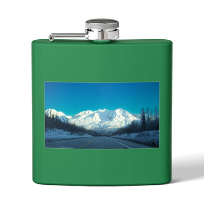 6oz Mountain Landscape Stainless Steel Flask – Snowy Peaks Photo Hip Flask