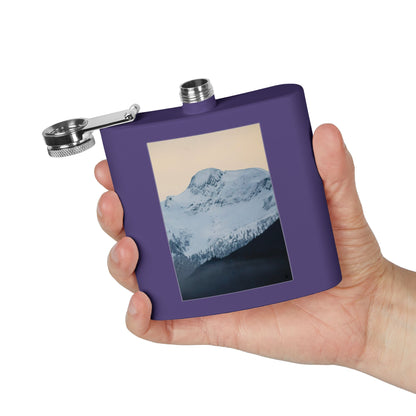 Mountain Peak 6oz Stainless Steel Flask — Snowy Summit Photo Design