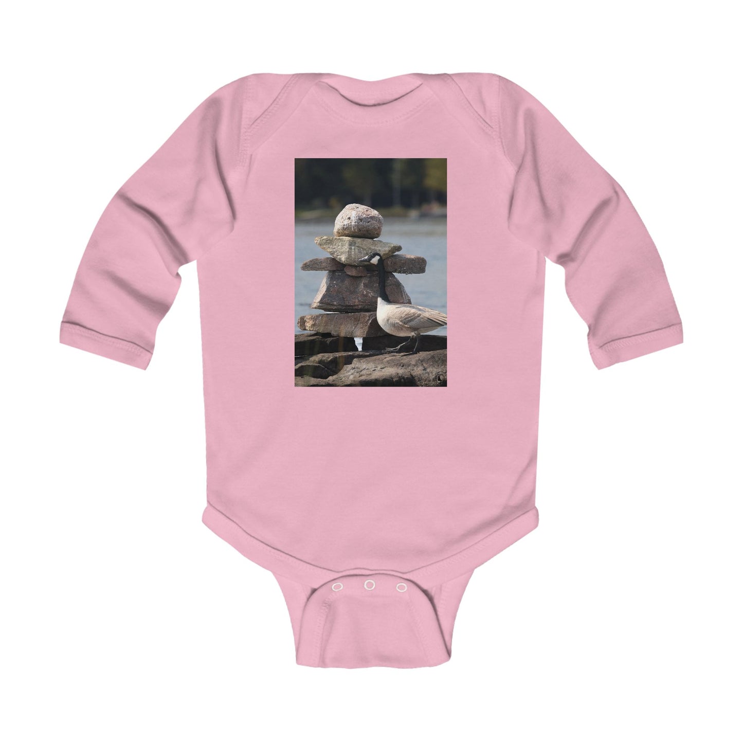 Infant Bodysuit with Stacked Beach Stones & Seagull Photo — Nautical Newborn Gift