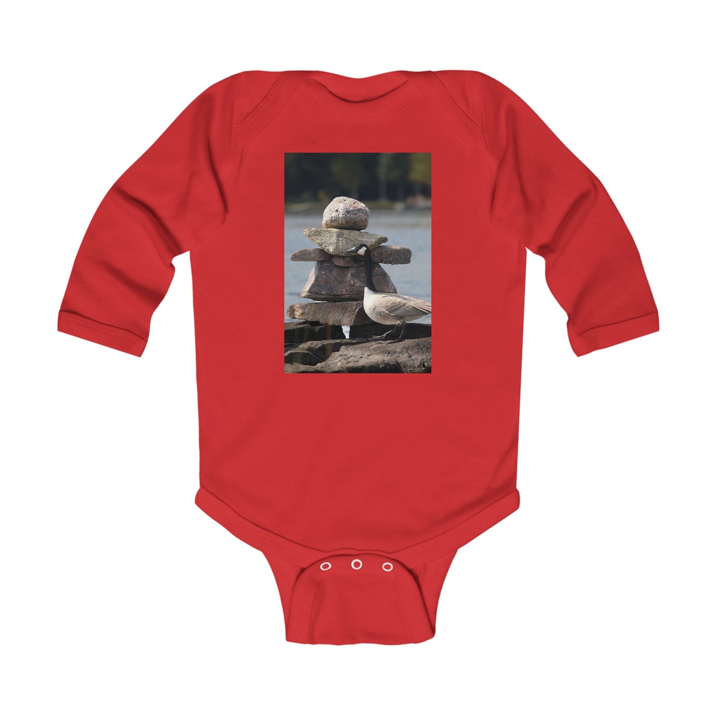 Infant Bodysuit with Stacked Beach Stones & Seagull Photo — Nautical Newborn Gift