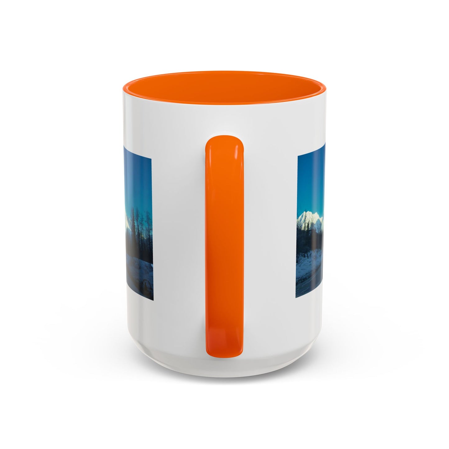Scenic Mountain Panorama Accent Coffee Mug — Snowy Peaks Travel Coffee Cup (11/15 oz)