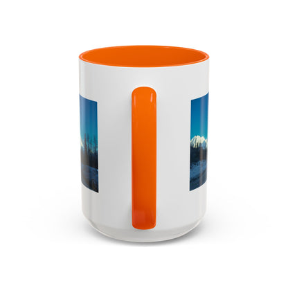 Scenic Mountain Panorama Accent Coffee Mug — Snowy Peaks Travel Coffee Cup (11/15 oz)