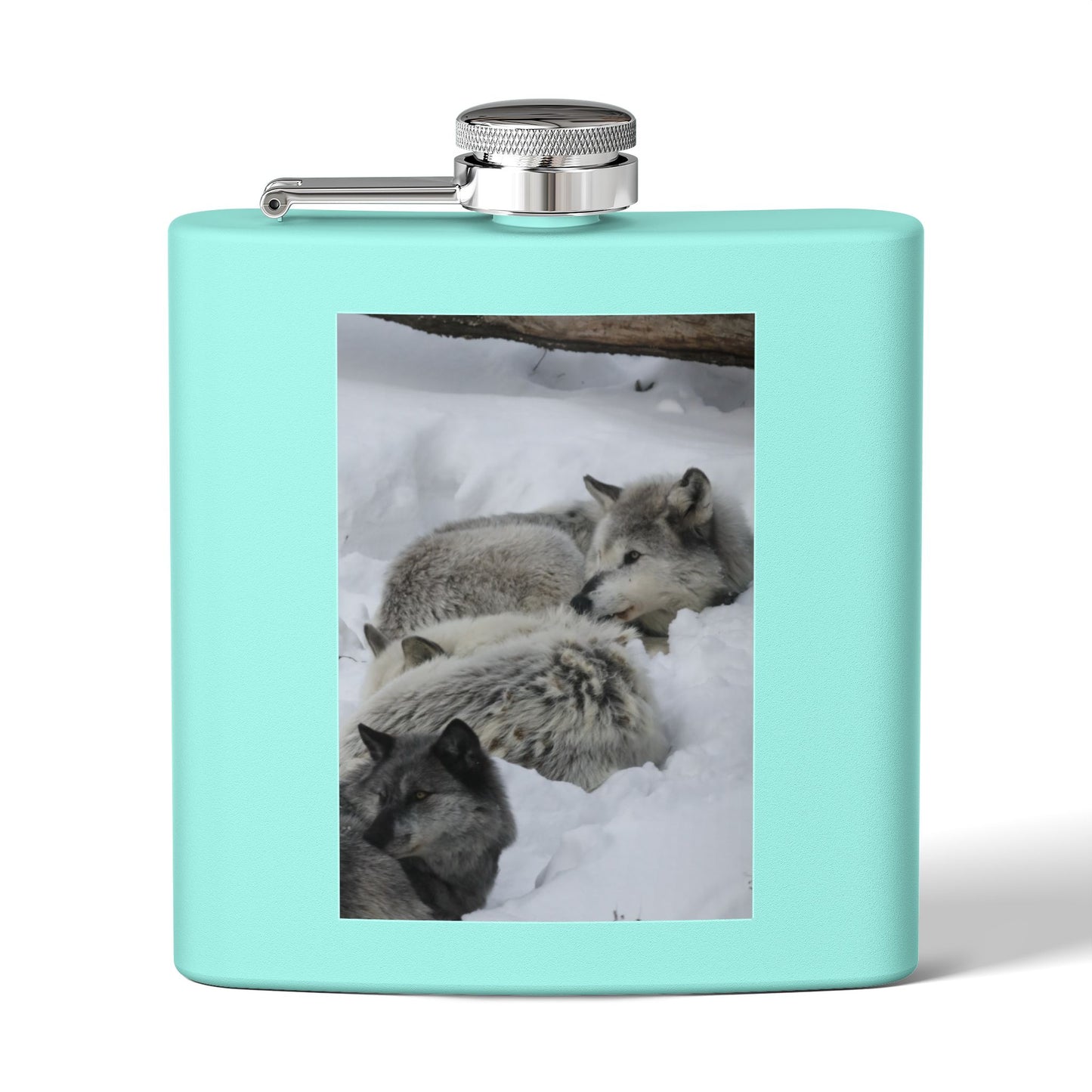 Wolf Pack Stainless Steel Flask – 6oz Snow Wolves Hip Flask