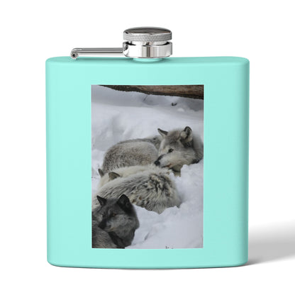 Wolf Pack Stainless Steel Flask – 6oz Snow Wolves Hip Flask