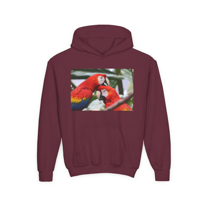 Youth Parrot Hoodie – Colorful Scarlet Macaw Kids Pullover