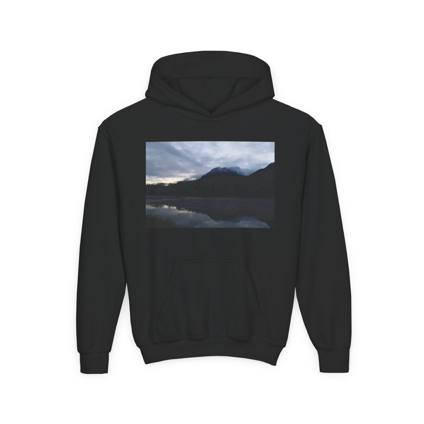 Youth Hoodie with Serene Mountain Lake Photo - Cozy Outdoor Nature Pullover