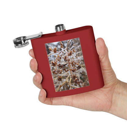 6oz Stainless Steel Flask with Frosted Berries Photo — Winter Nature Pocket Flask