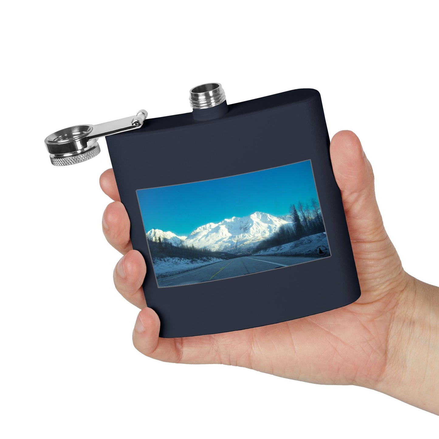 6oz Mountain Landscape Stainless Steel Flask – Snowy Peaks Photo Hip Flask