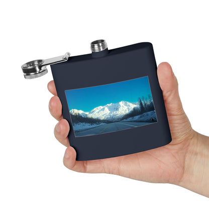 6oz Mountain Landscape Stainless Steel Flask – Snowy Peaks Photo Hip Flask