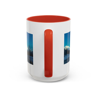 Scenic Mountain Panorama Accent Coffee Mug — Snowy Peaks Travel Coffee Cup (11/15 oz)