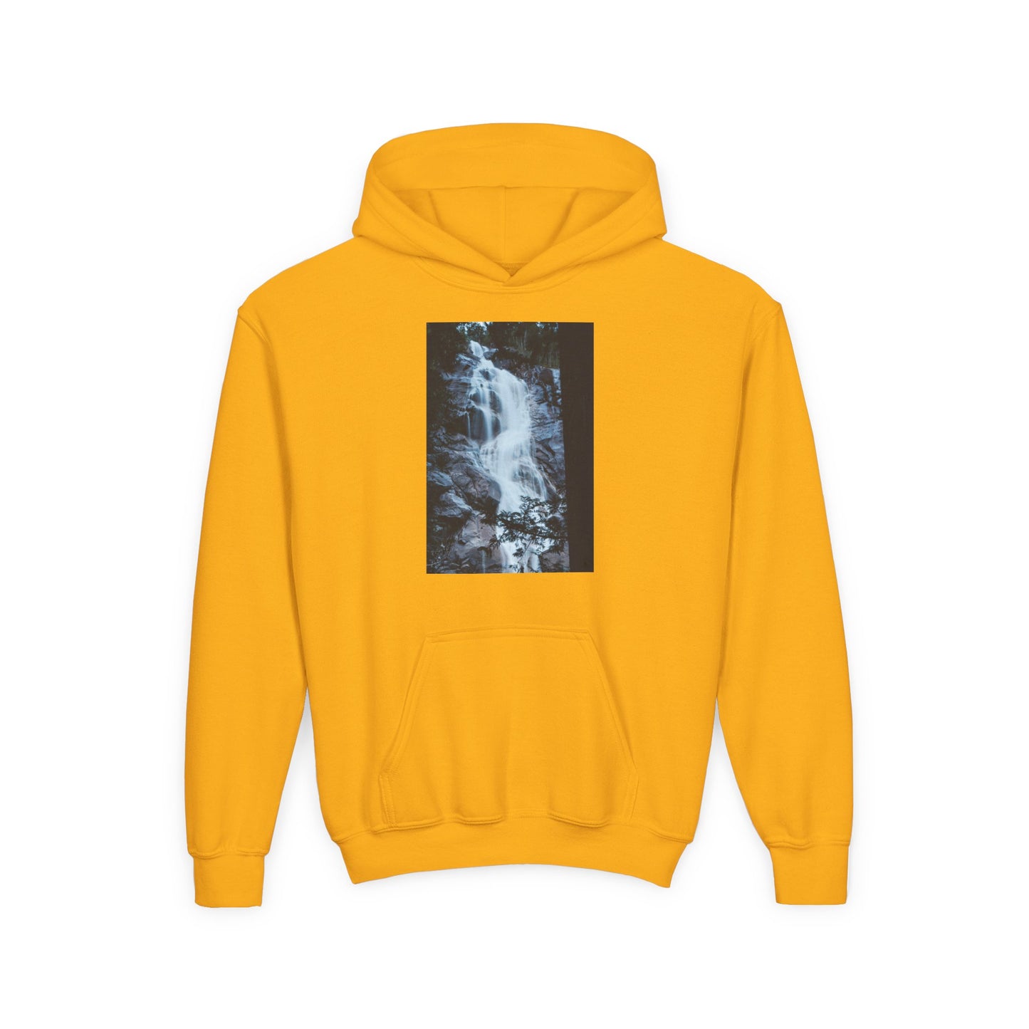 Youth Waterfall Hoodie — Scenic Nature Graphic Sweatshirt