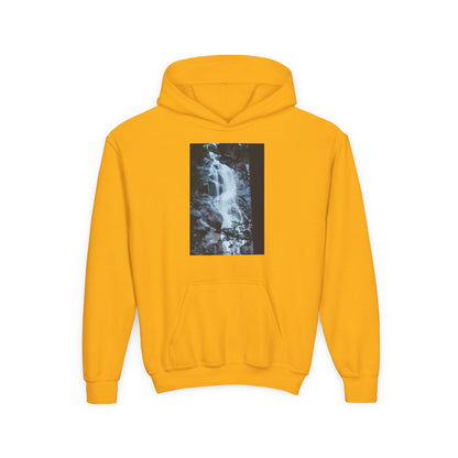 Youth Waterfall Hoodie — Scenic Nature Graphic Sweatshirt
