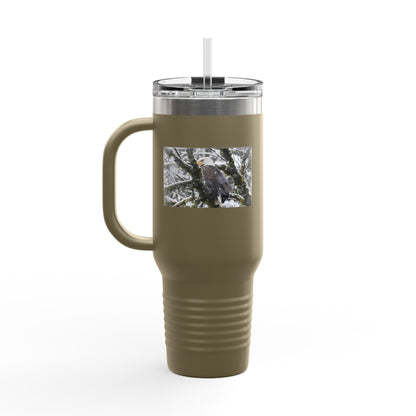 40oz Insulated Travel Mug with Snowy Owl Photo — Cold-Weather Wildlife Tumbler