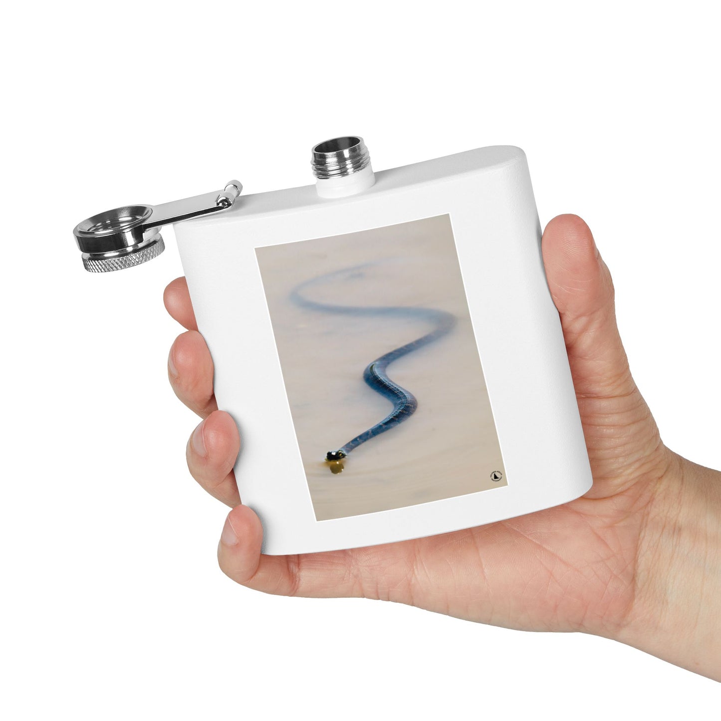 6oz Stainless Steel Flask with Serpentine Snow Trail Photo – Minimal Outdoor Gift