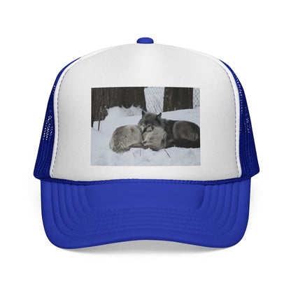 Wolf Pack Trucker Cap — Sleeping Wolves Winter Scene