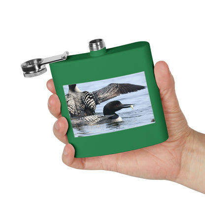 Loon Photo Stainless Steel Flask — 6oz Wildlife Drinking Hip Flask, Nature Lover Gift