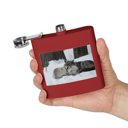 Wolf Pair Photo Stainless Steel Flask — 6oz Winter Wildlife Hip Flask