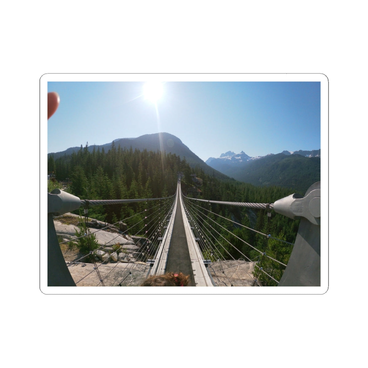 Suspension Bridge Landscape Sticker — Scenic Mountain Hiking Photo Kiss-Cut Sticker