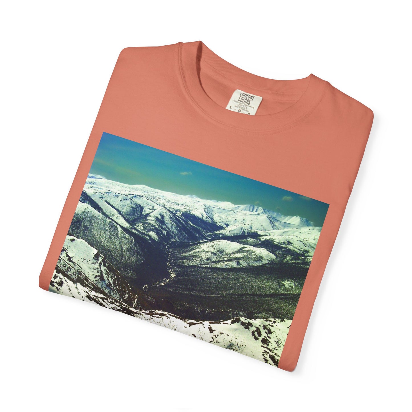 Alpine Winter Panorama: Aerial Mountain Landscape, Snow-Capped Wilderness, Pristine Winter Terrainphotography shirts