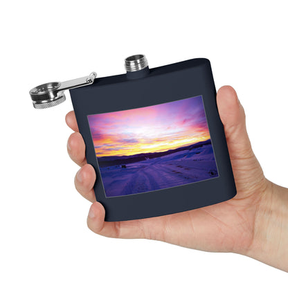 6oz Stainless Steel Flask — Winter Sunset Landscape Photo Flask