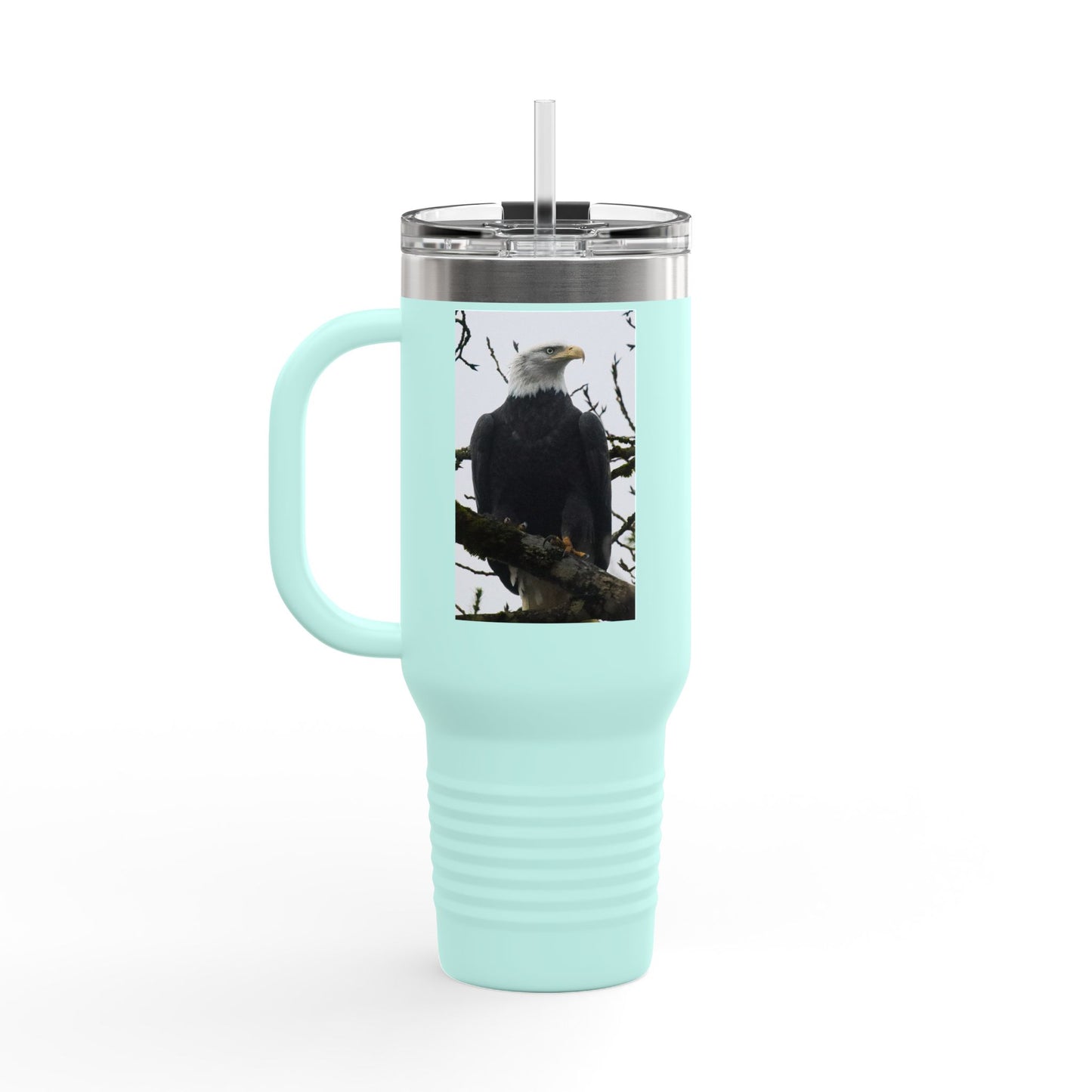 40oz Insulated Travel Mug with Bald Eagle Photo — Outdoor, Patriotic Wildlife Tumbler
