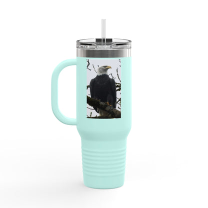 40oz Insulated Travel Mug with Bald Eagle Photo — Outdoor, Patriotic Wildlife Tumbler