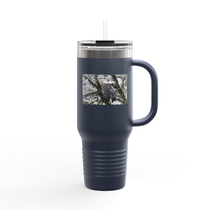 40oz Insulated Travel Mug with Snowy Owl Photo — Cold-Weather Wildlife Tumbler